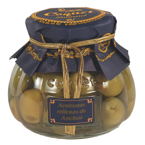 Aceitunas verdes rellenas de anchoa Coquet en tarro de cristal formato lujo 250 ml