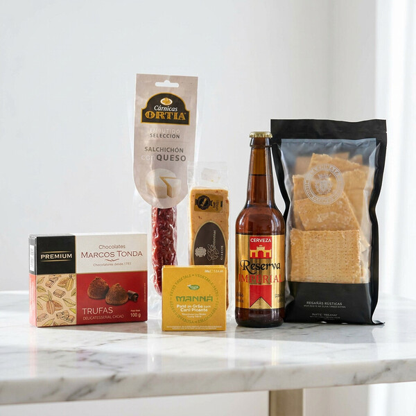 Caja gourmet bocado y malta con cerveza y turrón