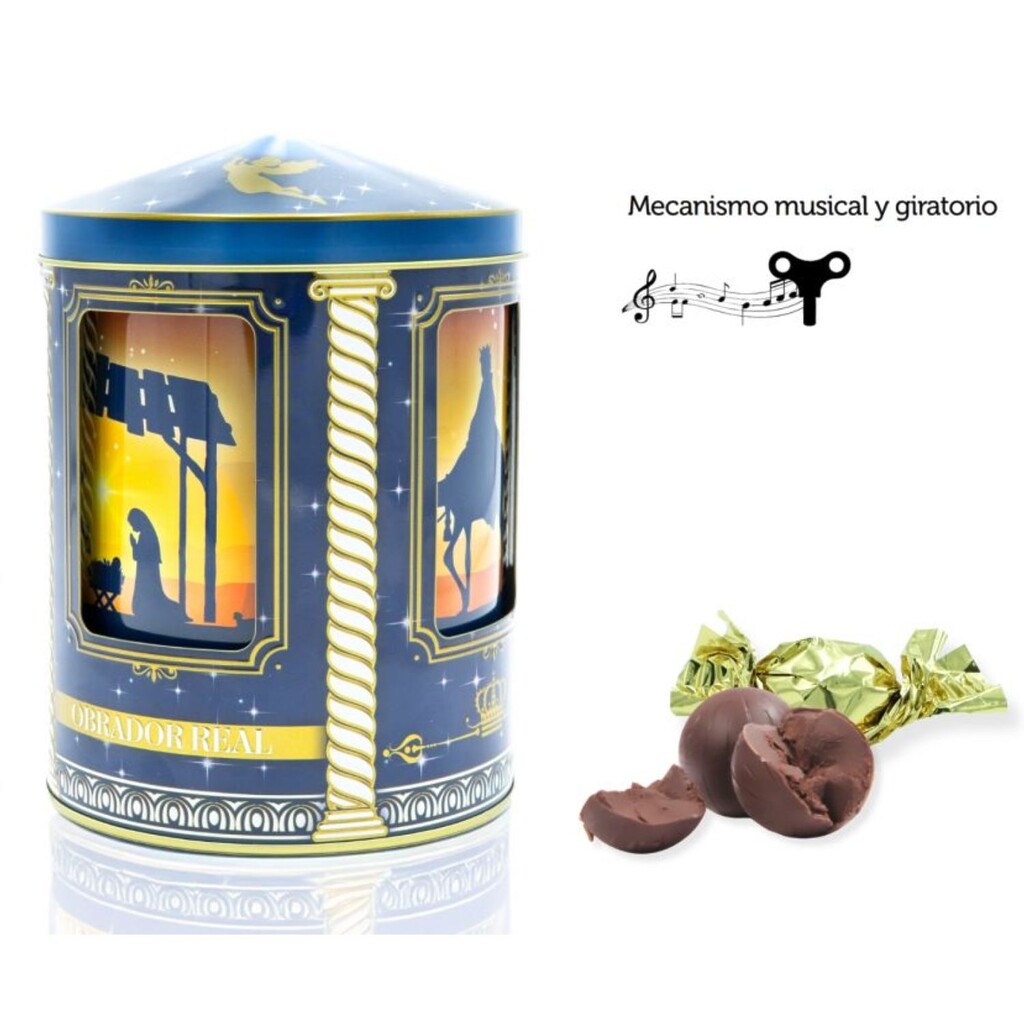 Detalle Lata Carrusel Musical Reyes Magos 160 gr. Bombones de Chocolate y Avellana