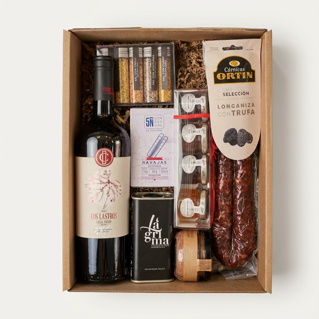 Interior de la caja regalo gourmet 'Carácter de Toro' con los productos en formato presentación