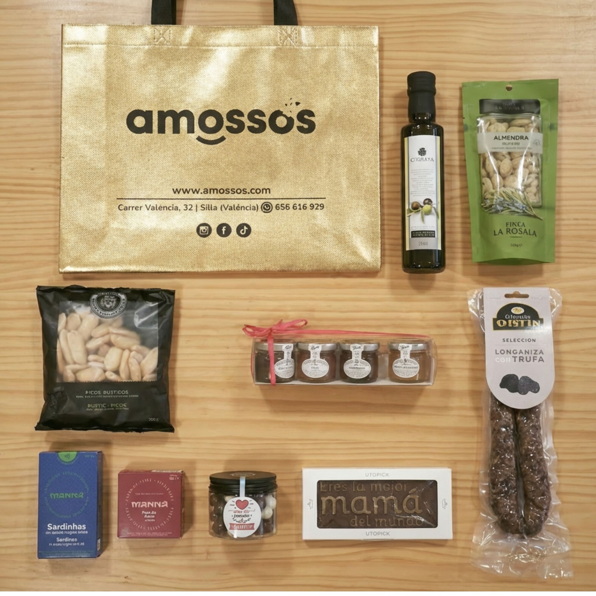 Pack Caja gourmet para las madres que no beben alcohol. Vista cenital