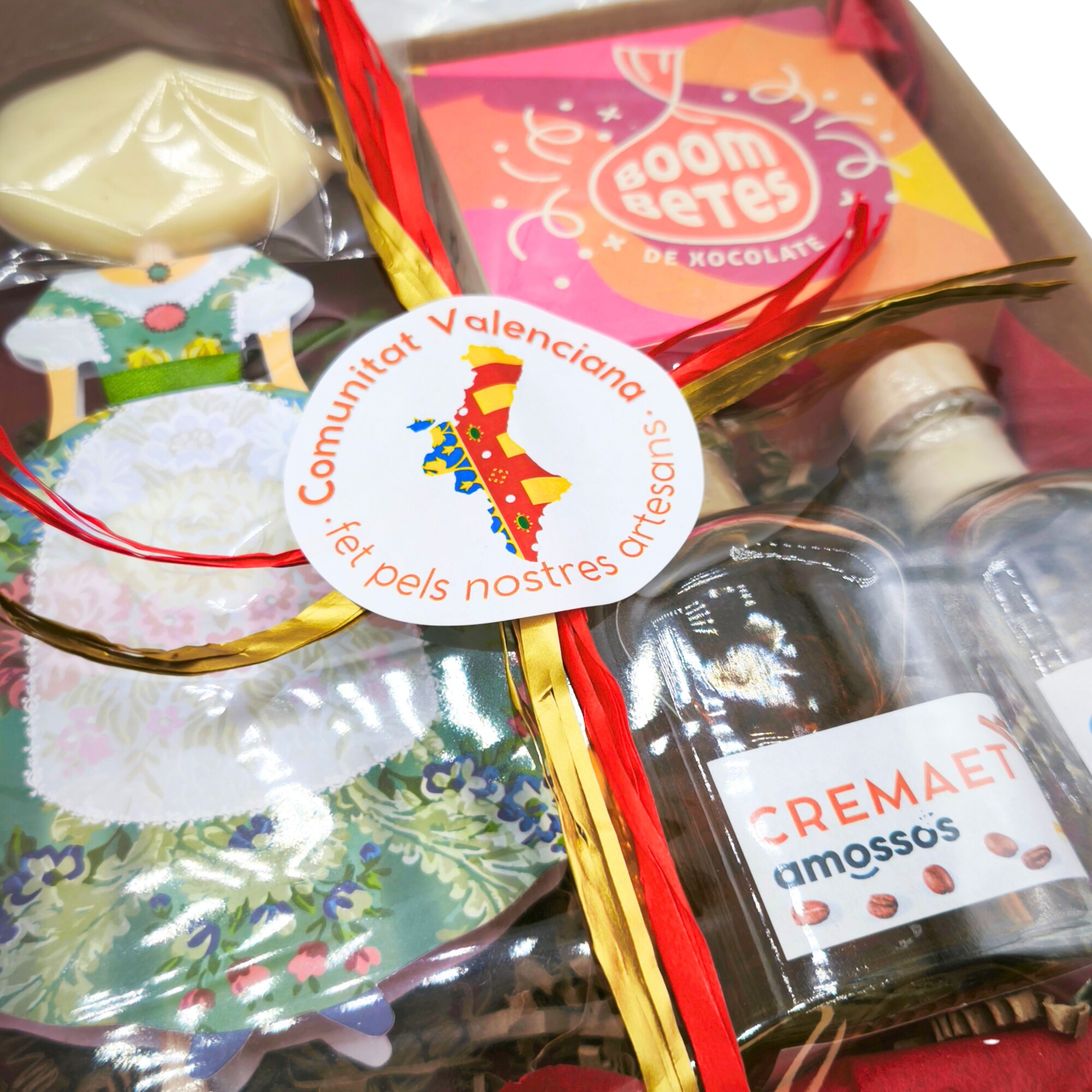 Piruleta de chocolate de fallera con traje regional en pack regalo fallero