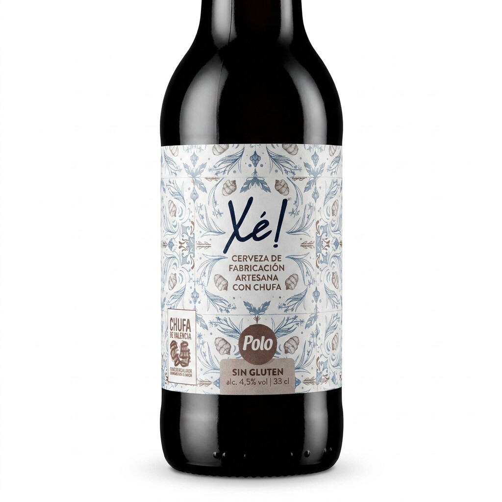 Etiqueta cerveza Xe de chufa valenciana sin gluten 'Polo'