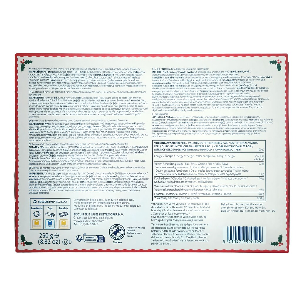Galletas surtidas edición navidad 'Jules Destrooper' ingredientes y composición nutricional
