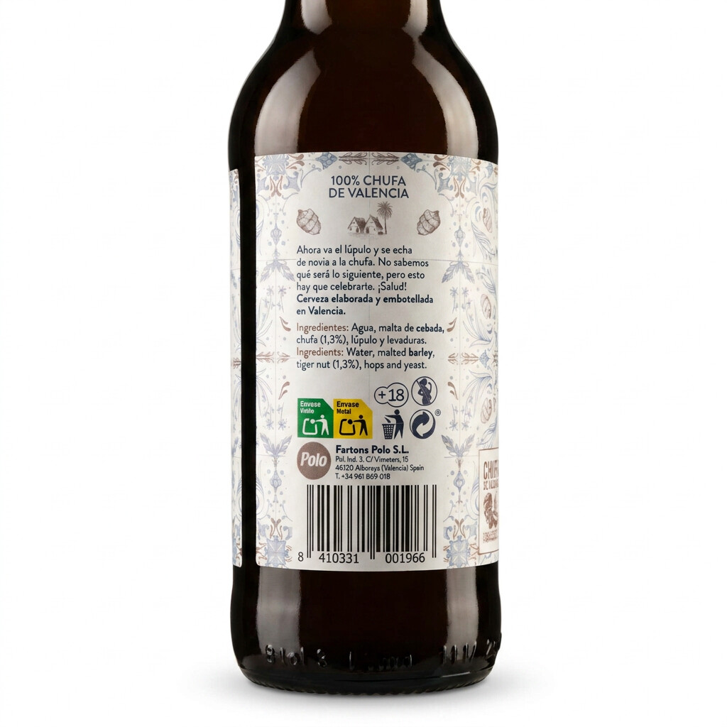 Ingredientes cerveza con chufa de Valencia sin gluten Xe de 'Polo'