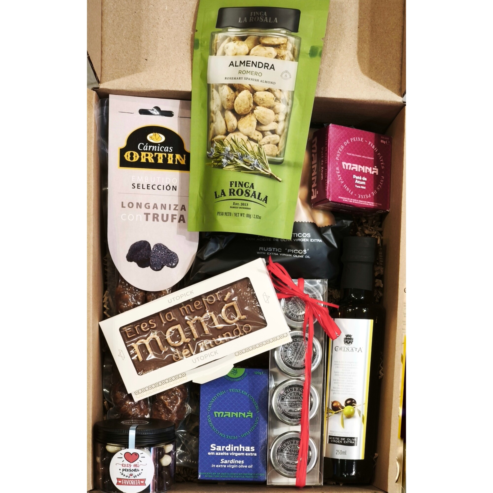 Interior de la caja regalo gourmet para el Día de la Madre especial sin alcohol