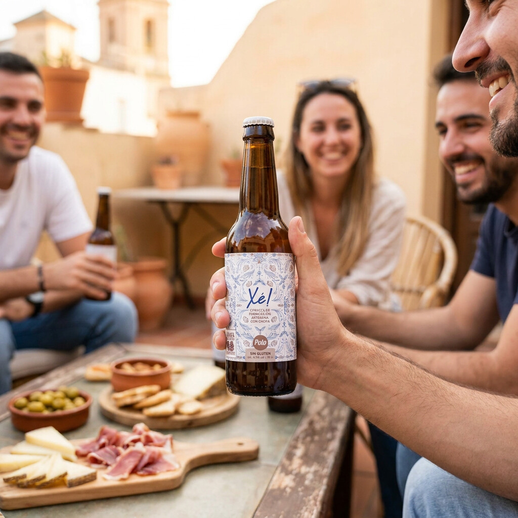 Amigos tomando cerveza fría de chufa sin gluten 'Polo'