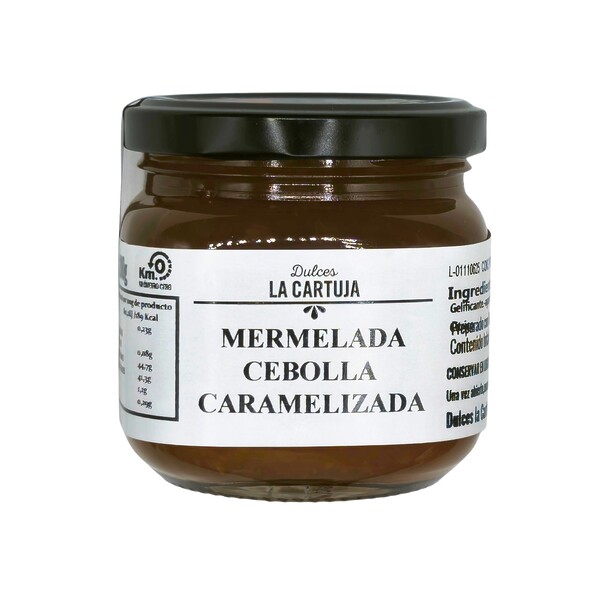 Tarro de mermelada de cebolla caramelizada artesana La Cartuja de Altura, formato gourmet.