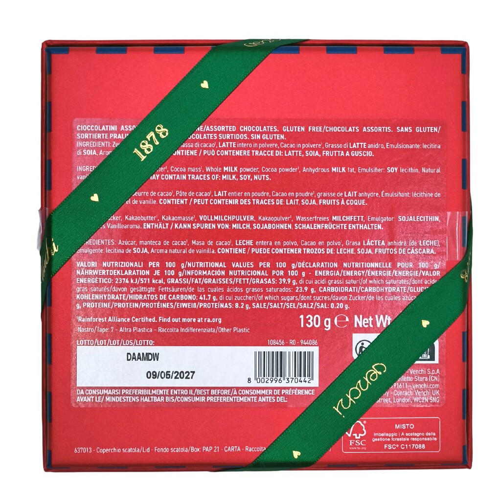 Ingredientes y composición de las napolitanas Venchi edición Navidad