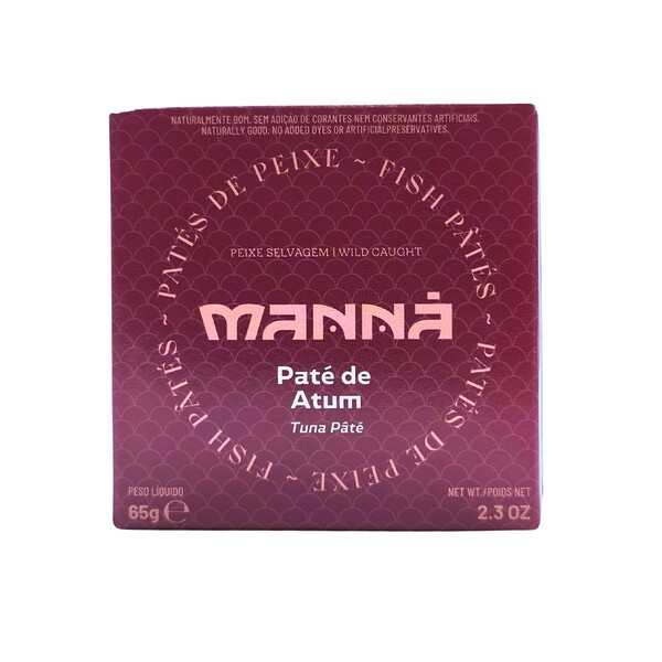 Imagen del envase del Paté de Atún Manná, destacando su diseño práctico en lata con estuche de cartón, que conserva la frescura y calidad del paté por mucho tiempo
