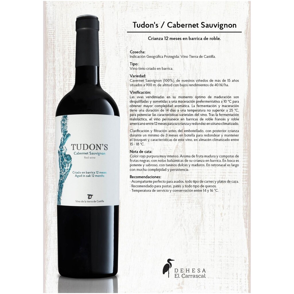 Ficha técnica vino tinto Tudon's Cabernet Sauvignon de 'Dehesa El Carrascal'