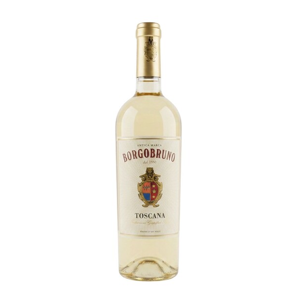 Botella de vino blanco de la Toscana 'Borgobruno'