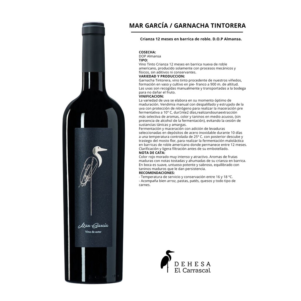 Ficha técnica vino tinto Mar García 'Dehesa El Carrascal'